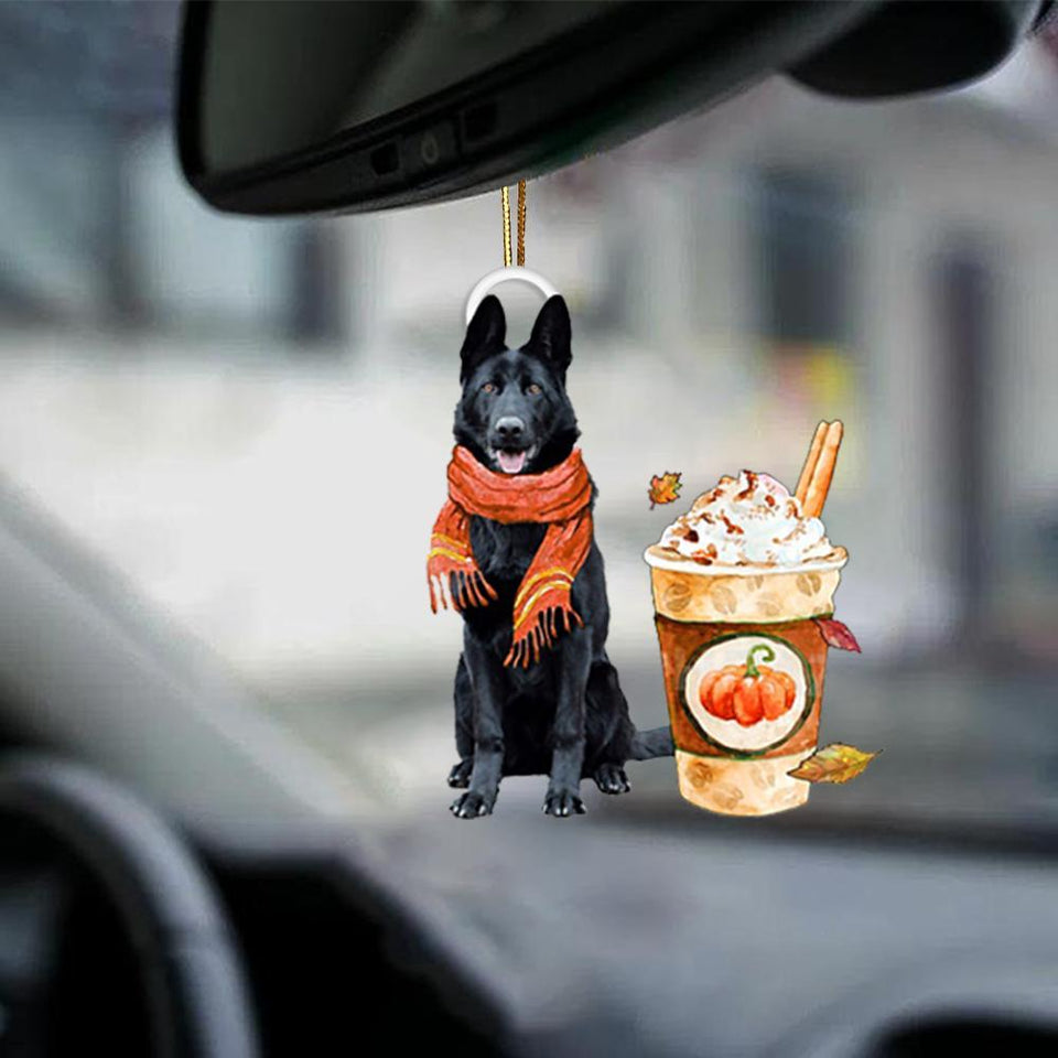 Black German Shepherd-Pumpkin Spice Kinda-Two Sided Ornament