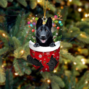 BLACK German Shepherd In Snow Pocket Christmas Ornament Flat Acrylic Dog Ornament