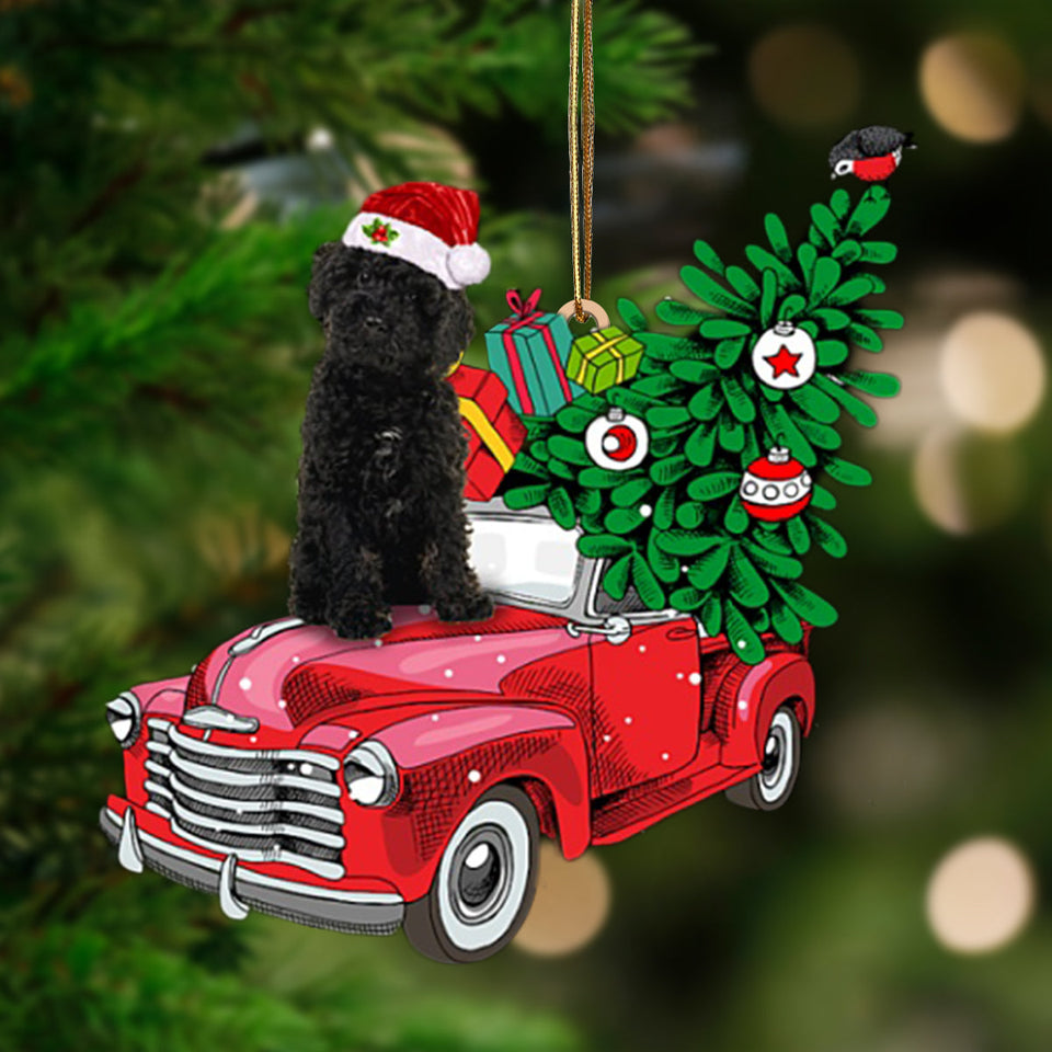 Godmerch- Ornament- BLACK Labradoodle-Pine Truck Hanging Ornament, Happy Christmas Ornament, Car Ornament