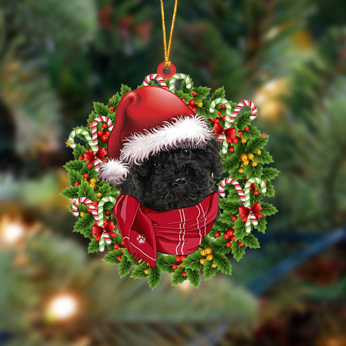 Godmerch- Ornament- BLACK Labradoodle-Xmas Bandana Hanging Ornament, Happy Christmas Ornament, Car Ornament