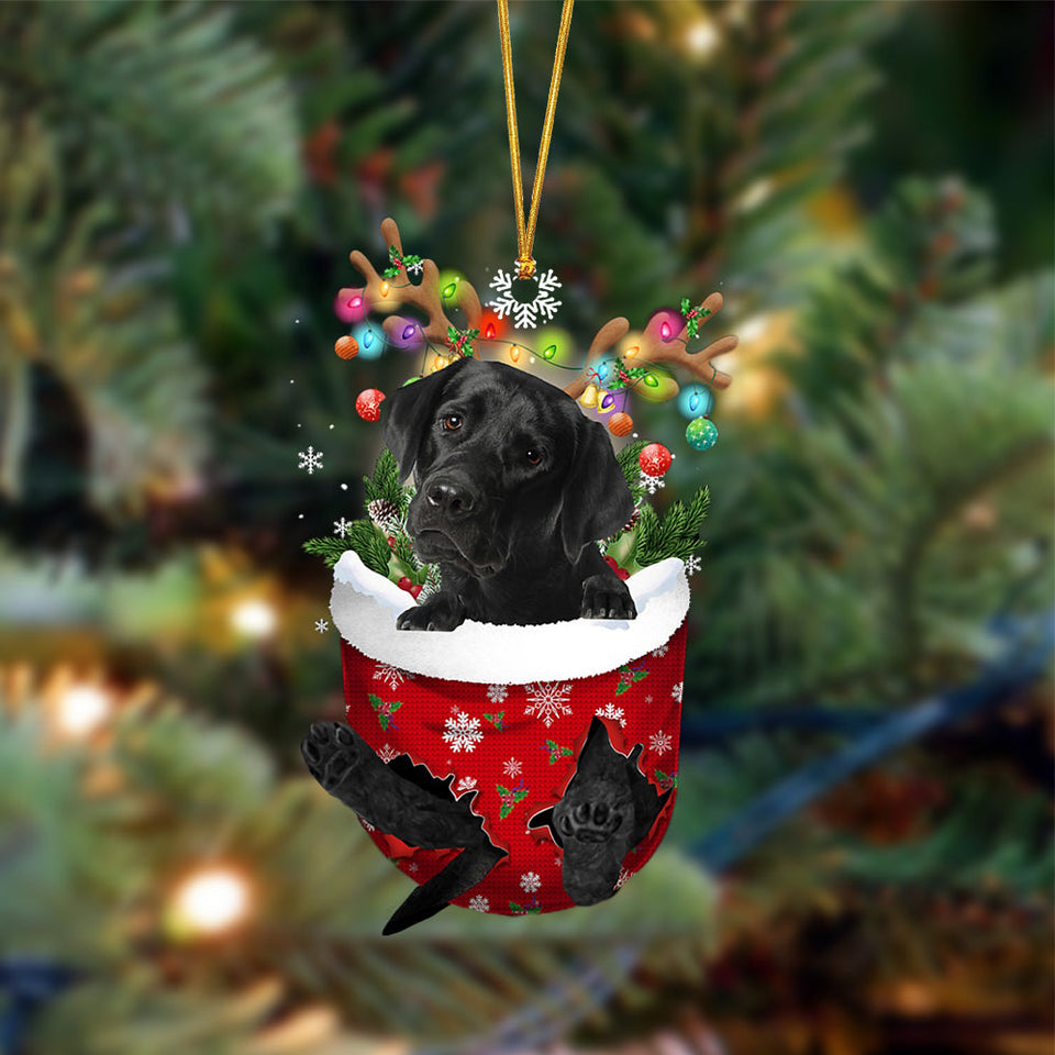 Ornament- BLACK Labrador-In Christmas Pocket Two Sides Ornament, Happy Christmas Ornament, Car Ornament