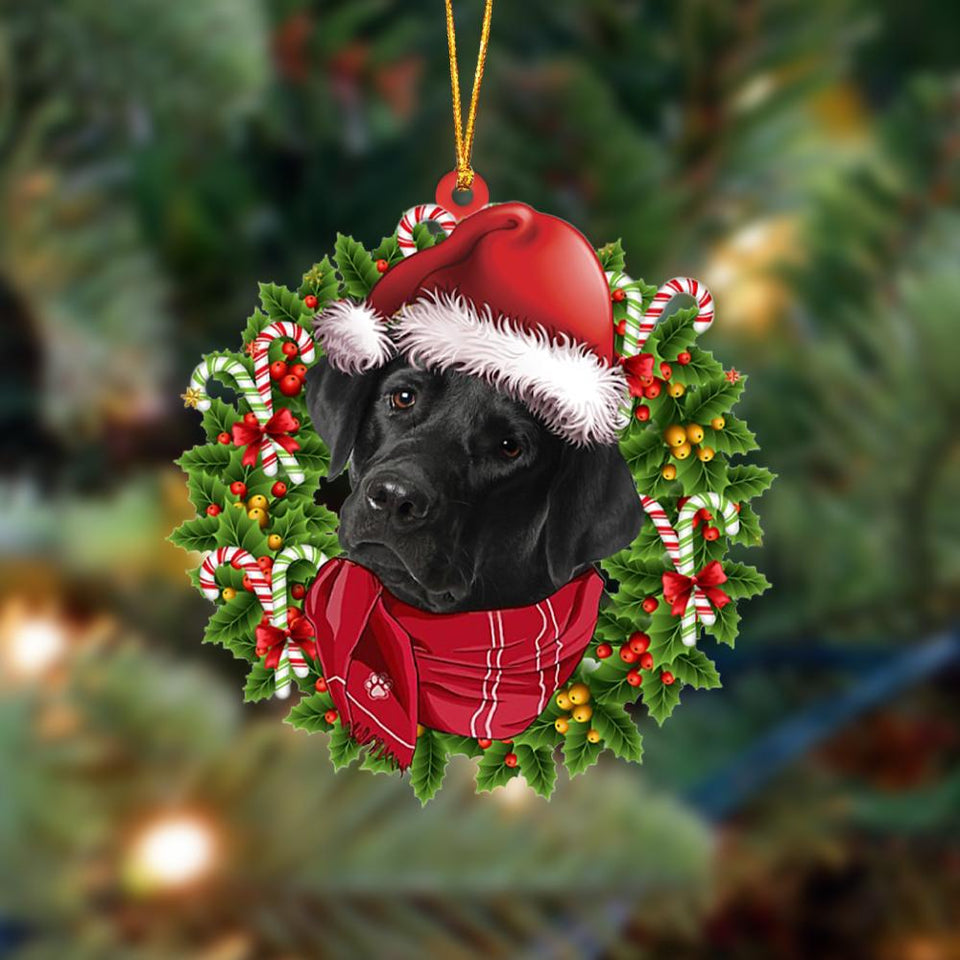 Godmerch- Ornament- BLACK Labrador-Xmas Bandana Hanging Ornament, Happy Christmas Ornament, Car Ornament