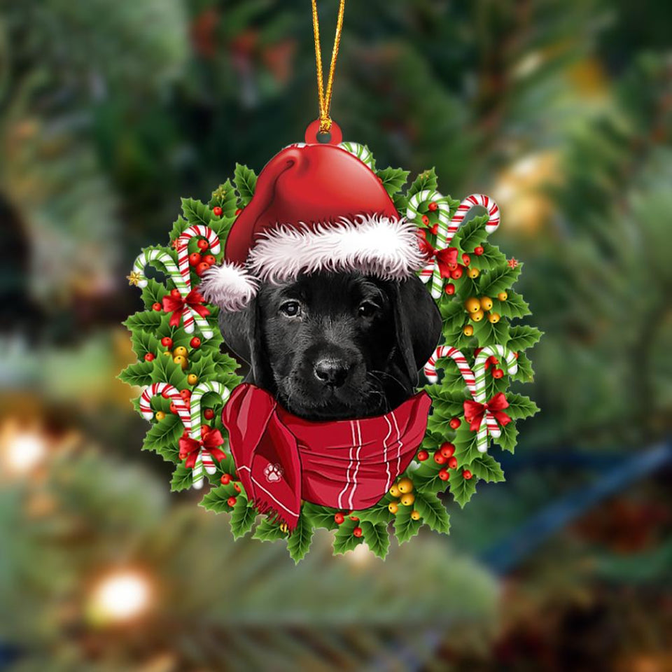 Godmerch- Ornament- BLACK Labrador Pup-Xmas Bandana Hanging Ornament, Happy Christmas Ornament, Car Ornament