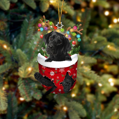 BLACK Labrador In Snow Pocket Christmas Ornament Godmerch