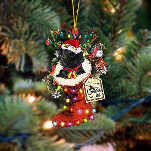 Godmerch- Ornament- BLACK Labrador-Xmas Boot-Two Sided Ornament, Happy Christmas Ornament, Car Ornament