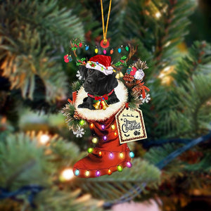 Godmerch- Ornament- BLACK Labrador-Xmas Boot-Two Sided Ornament, Happy Christmas Ornament, Car Ornament