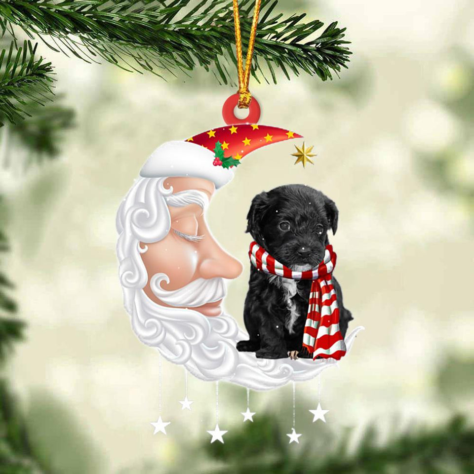 Black Maltipoo With Santa Christmas Ornament Dog Christmas Ornament