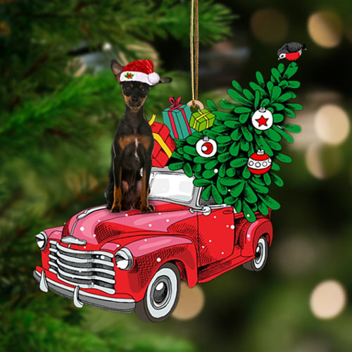 Ornament- BLACK Miniature Pinscher-Pine Truck Hanging Ornament, Happy Christmas Ornament, Car Ornament