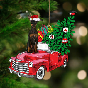 Black Miniature Pinscher-Pine Truck Hanging Ornament