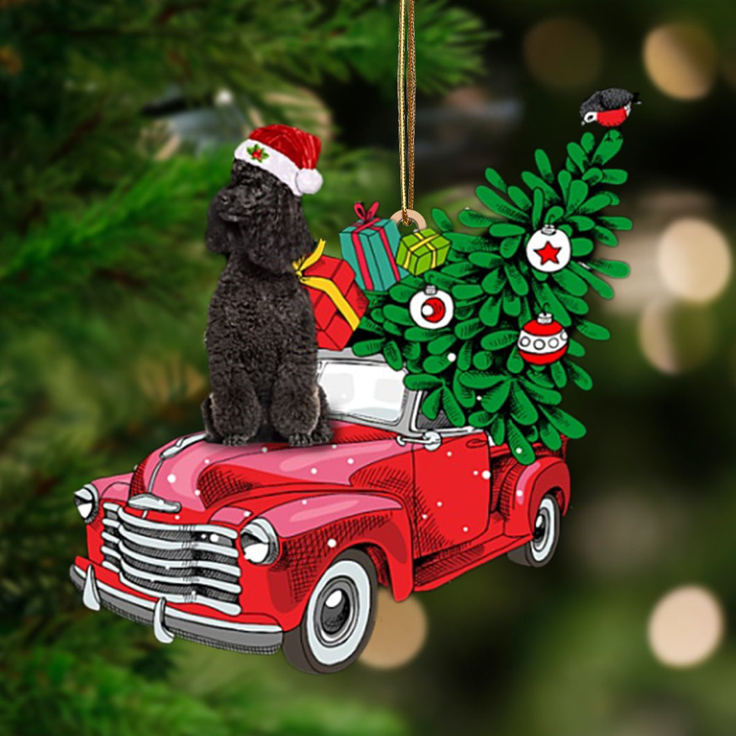Black Miniature Poodle-Pine Truck Hanging Ornament