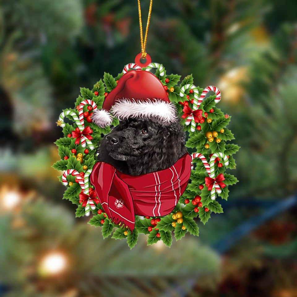 Ornament- BLACK Miniature Poodle-Xmas Bandana Hanging Ornament, Happy Christmas Ornament, Car Ornament