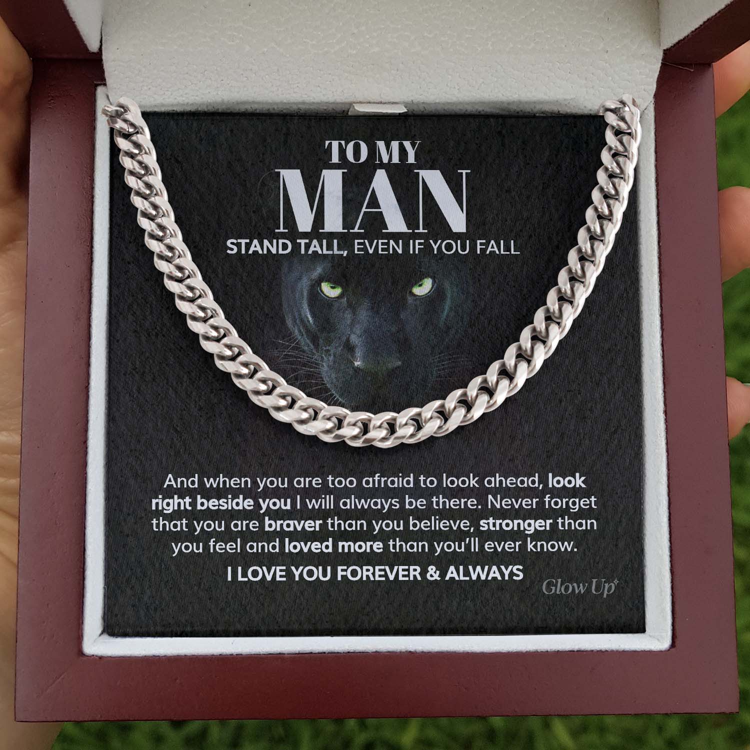 To my Man - Stand tall - Cuban Link Chain, Gift For Man, Husband, Gift For Birthday, Christmas