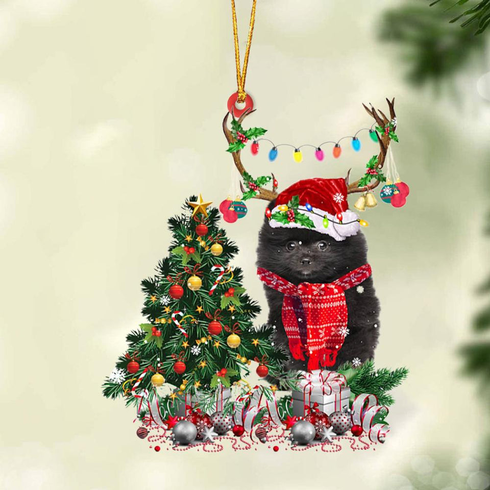 Ornament- BLACK Pomeranian-Christmas Tree Gift Hanging Ornament, Happy Christmas Ornament, Car Ornament