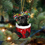 Godmerch- Ornament- BLACK Pug-In Christmas Pocket Two Sides Ornament, Happy Christmas Ornament, Car Ornament