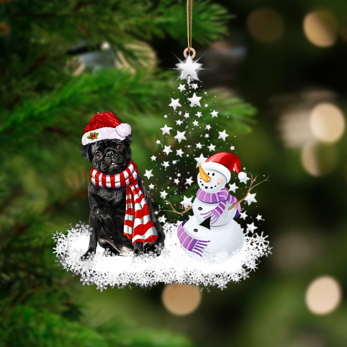 Black Pug-Star Tree Hanging Ornament