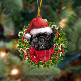 Godmerch- Ornament- BLACK Pug-Xmas Bandana Hanging Ornament, Happy Christmas Ornament, Car Ornament