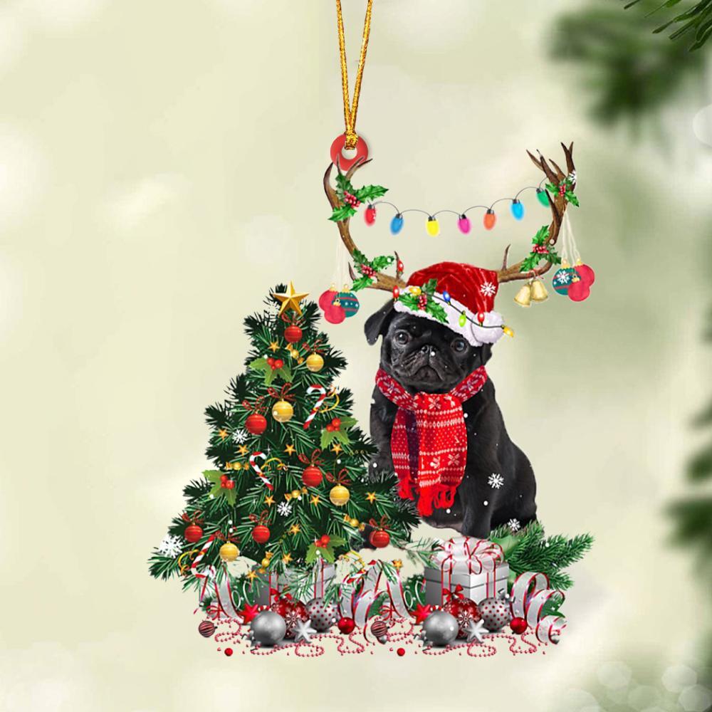 Black Pug 1-Christmas Tree Gift Hanging Ornament