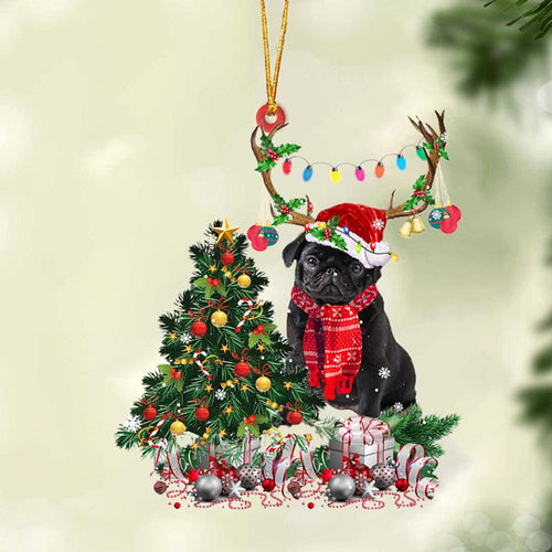 Godmerch- Ornament- BLACK Pug 1-Christmas Tree Gift Hanging Ornament, Happy Christmas Ornament, Car Ornament