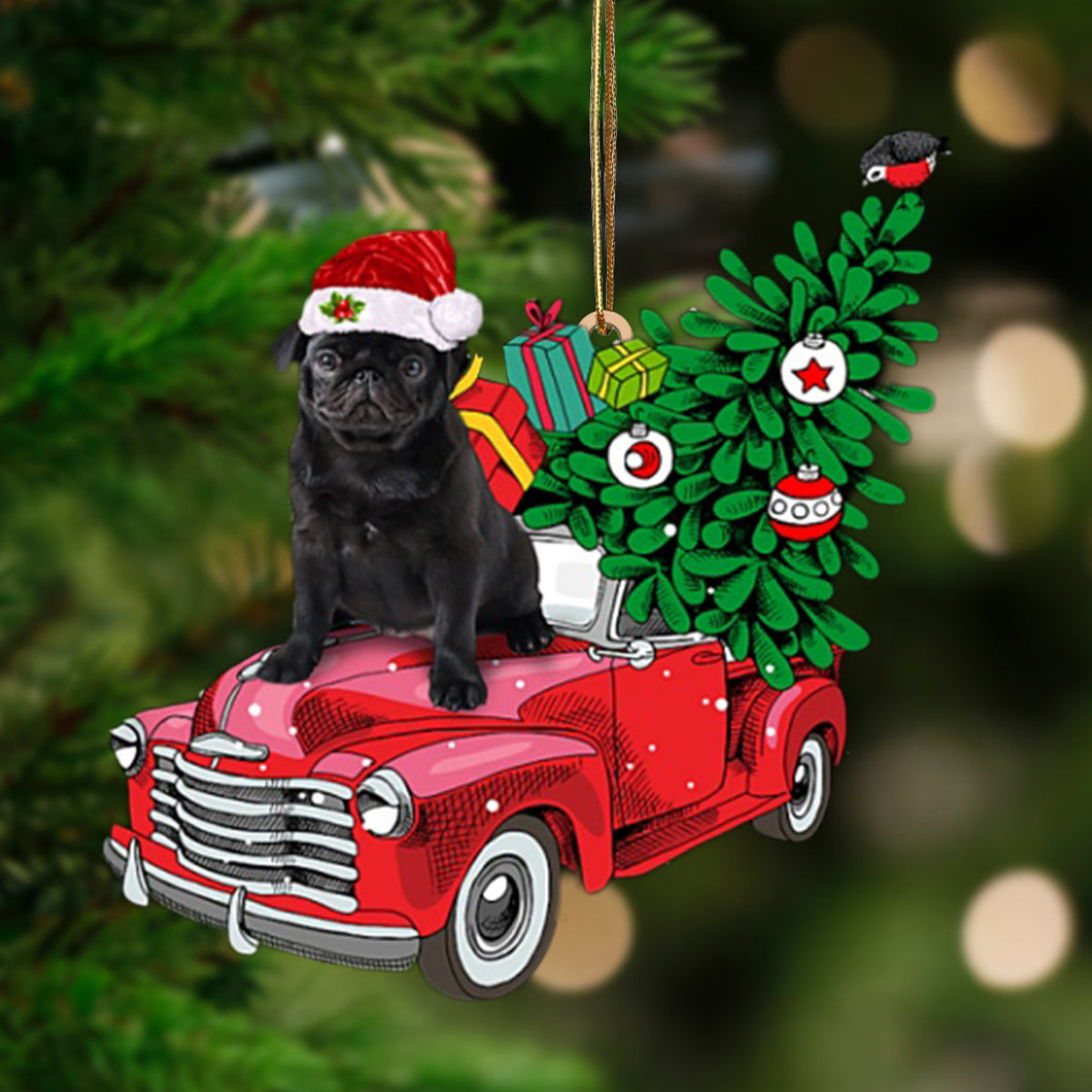Godmerch- Ornament- BLACK Pug 1-Pine Truck Hanging Ornament, Happy Christmas Ornament, Car Ornament