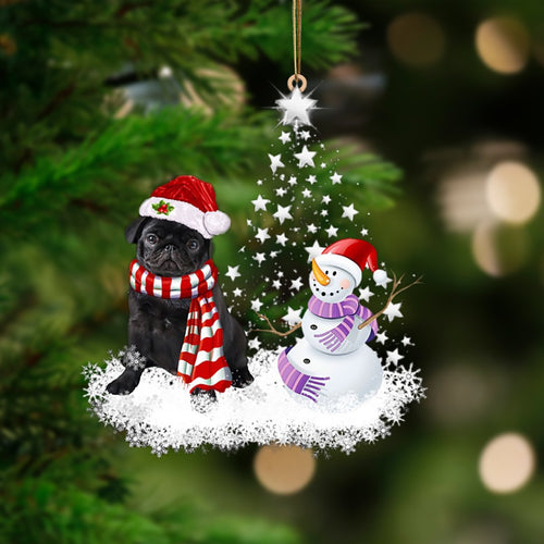 Black Pug 1-Star Tree Hanging Ornament