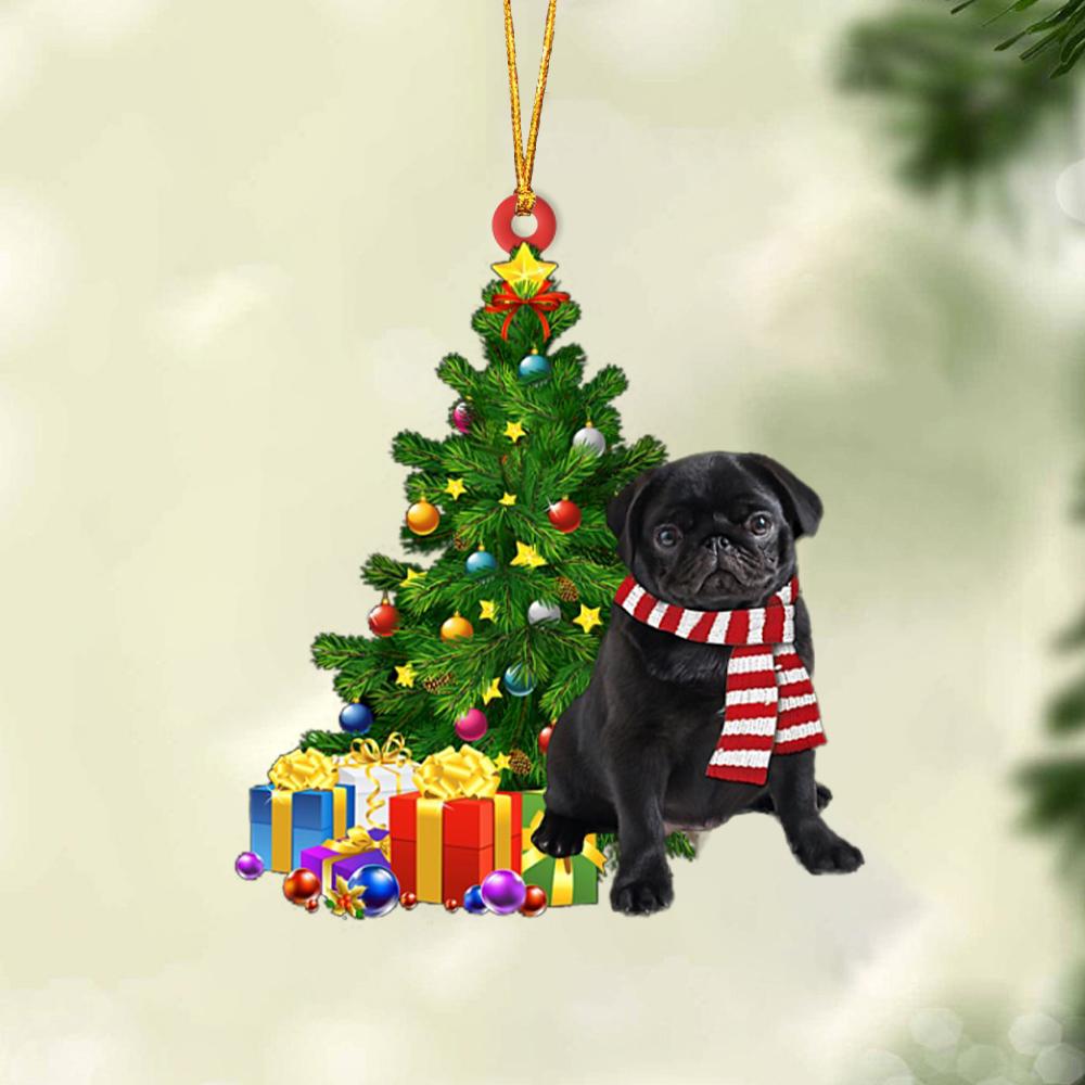 Godmerch- Ornament- BLACK Pug 1-Christmas Star Hanging Ornament, Happy Christmas Ornament, Car Ornament