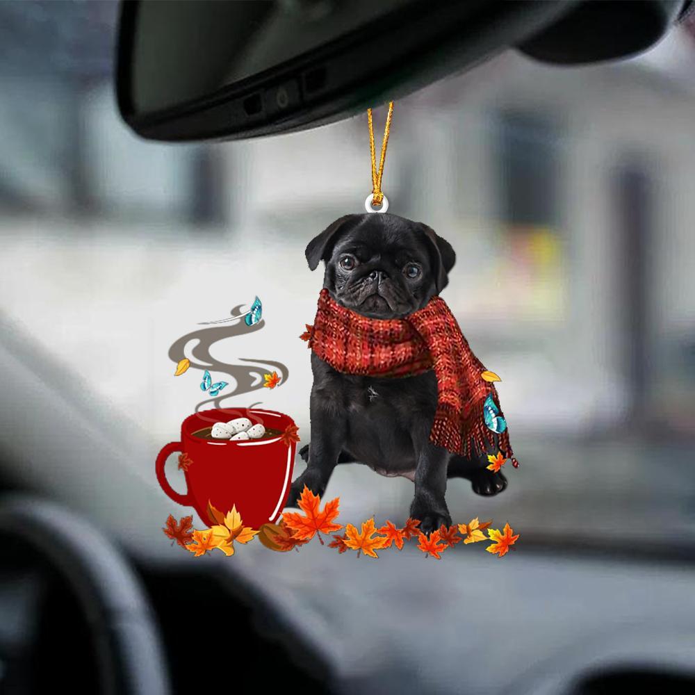 Black Pug 1-Fall Chocolate-Two Sided Ornament