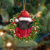Godmerch- Ornament- BLACK Pug 2-Xmas Bandana Hanging Ornament, Happy Christmas Ornament, Car Ornament