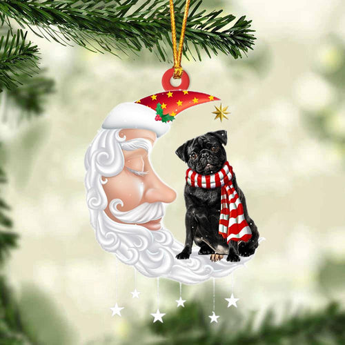 Black Pug With Santa Christmas Ornament Dog Christmas Ornament