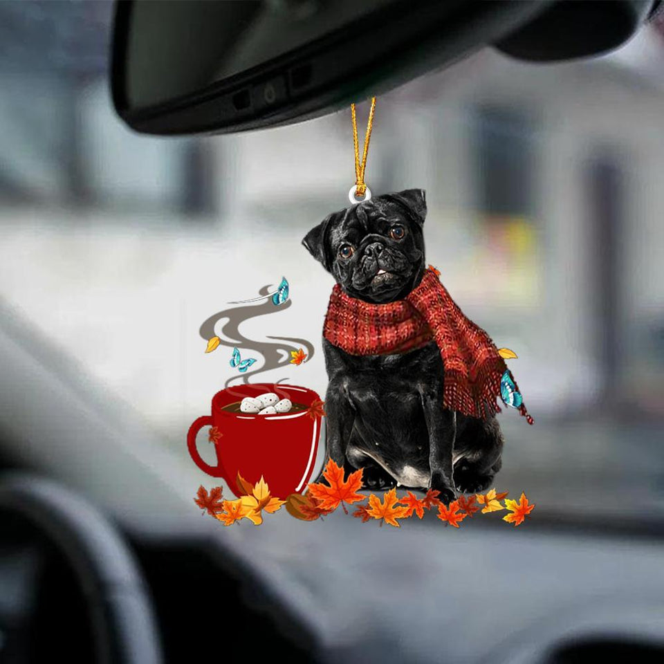 Black Pug-Fall Chocolate-Two Sided Ornament
