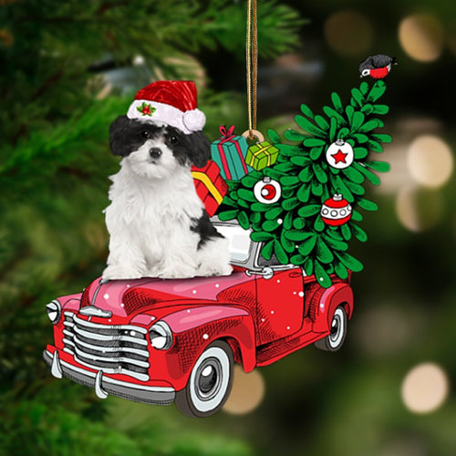 Black White Havanese Phone Ca-Pine Truck Hanging Ornament