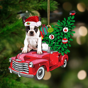 Godmerch- Ornament- BRINDLE Boston Terrier-Pine Truck Hanging Ornament, Happy Christmas Ornament, Car Ornament