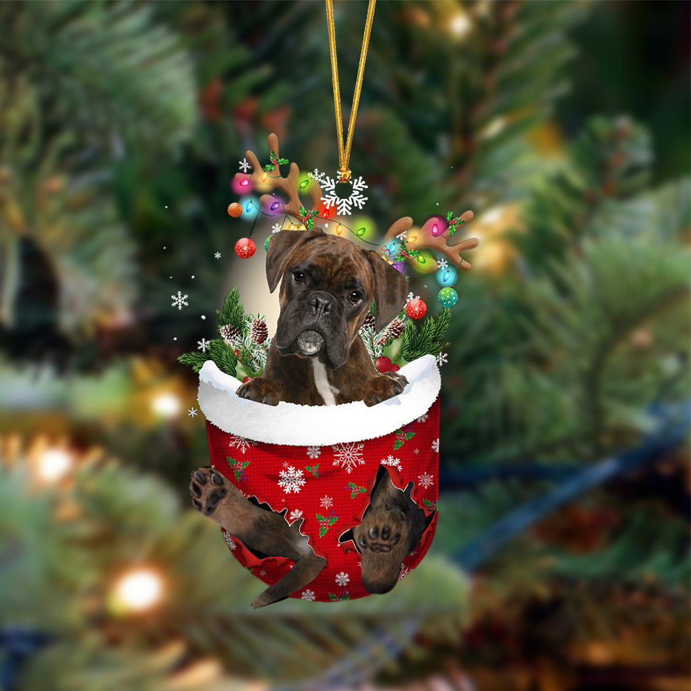 Ornament- BRINDLE Boxer-In Christmas Pocket Two Sides Ornament, Happy Christmas Ornament, Car Ornament