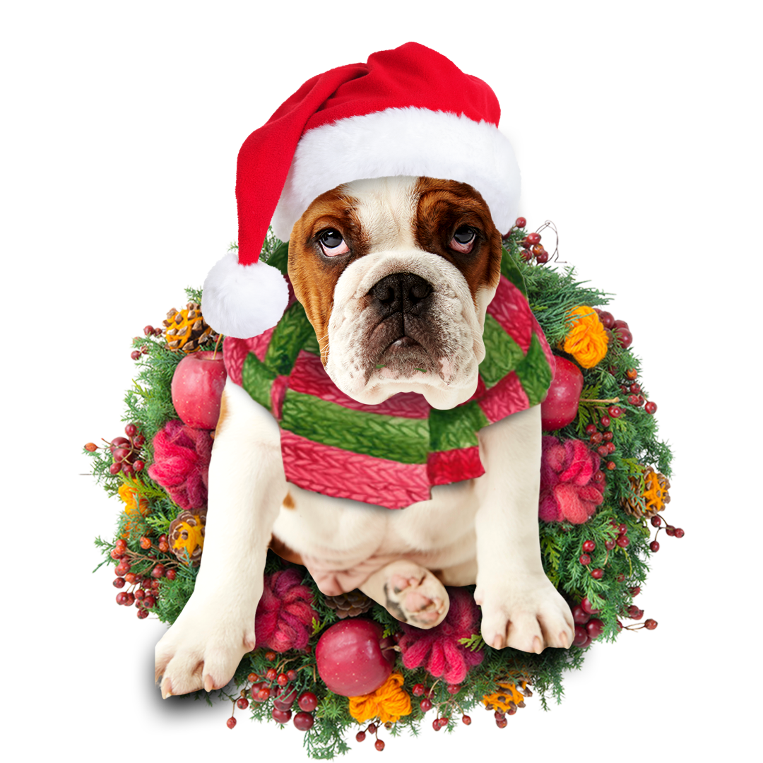 Godmerch- Ornament- British Bulldog Christmas Ornament, Happy Christmas Ornament, Car Ornament