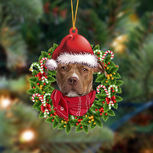 BROWN American Staffordshire Terrier-Xmas Bandana Hanging Ornament, Christmas Ornament, Car Ornament