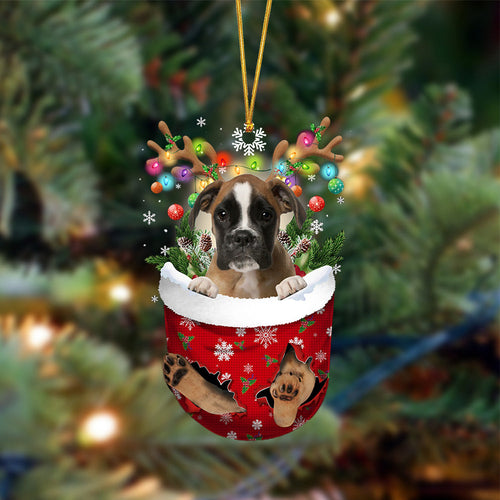 Brown Boxer-In Christmas Pocket Two Sides Ornament, Christmas Dog Hanging Ornament