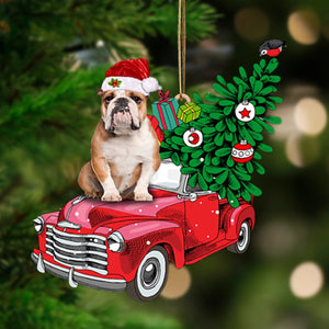 Godmerch- Ornament- BROWN English Bulldog-Pine Truck Hanging Ornament, Happy Christmas Ornament, Car Ornament