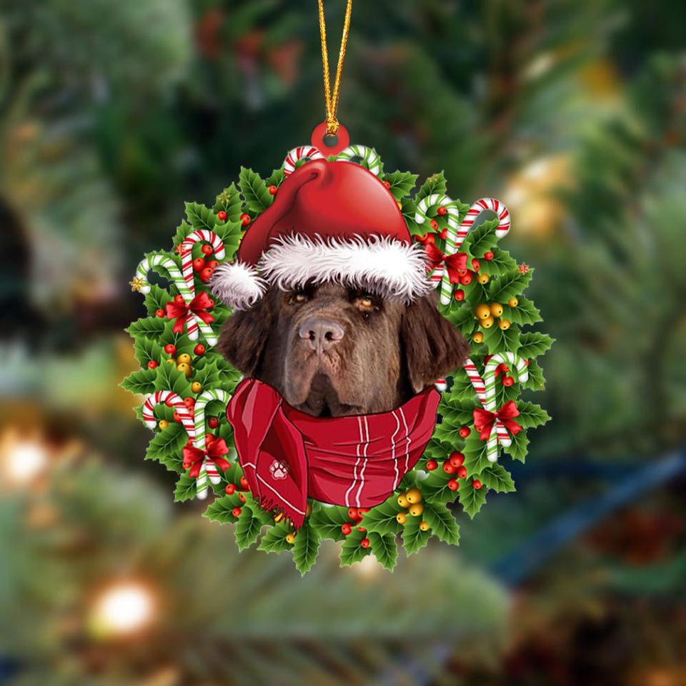 Godmerch- Ornament- BROWN Newfoundland-Xmas Bandana Hanging Ornament, Happy Christmas Ornament, Car Ornament