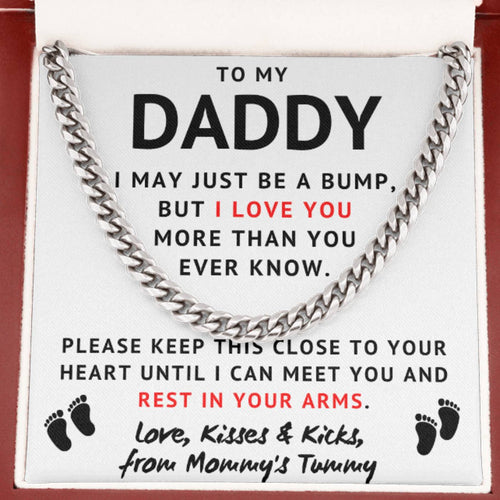 Baby Bump To My Daddy Cuban Link Chain - Love, Kisses & Kicks From Mommy's Tummy, Father's Day Gift, Birthday Gift for Husband
