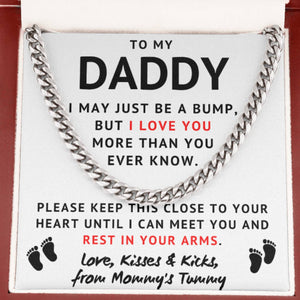 Baby Bump To My Daddy Cuban Link Chain - Love, Kisses & Kicks From Mommy's Tummy, Father's Day Gift, Birthday Gift for Husband