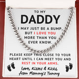 Baby Bump To My Daddy Cuban Link Chain - Love, Kisses & Kicks From Mommy's Tummy, Father's Day Gift, Birthday Gift for Husband