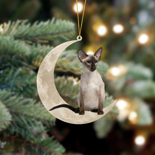 Balinese Cat Sits On The Moon Hanging Ornament Cat Christmas Acrylic Ornament