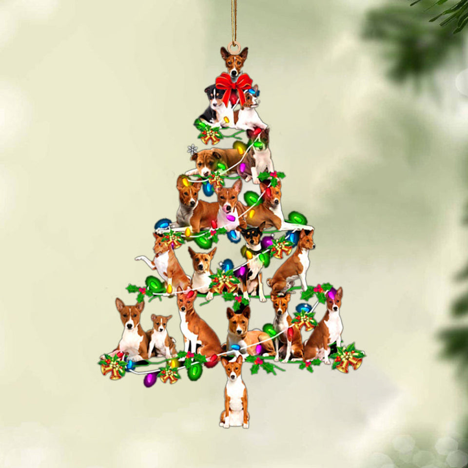 Godmerch- Ornament- Basenji-Christmas Tree Lights-Two Sided Ornament, Happy Christmas Ornament, Car Ornament
