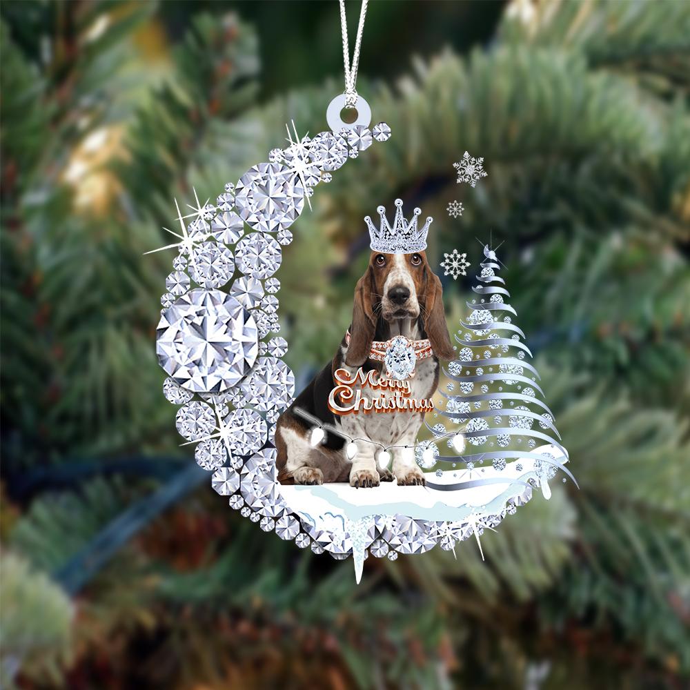 Basset Hound Diamond Moon Merry Christmas Ornament Dog Ornaments
