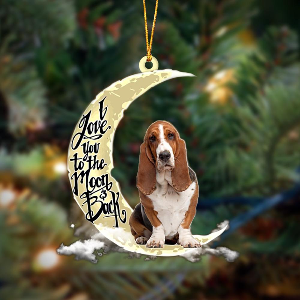 Godmerch- Basset Hound I Love You To The Moon And Back Hanging Ornament Dog Ornament, Car Ornament, Christmas Ornament
