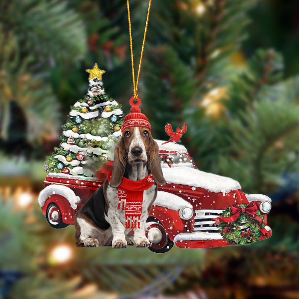Godmerch- Ornament- Basset Hound-Christmas Car Two Sided Ornament, Happy Christmas Ornament, Car Ornament