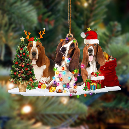 Ornament- Basset Hound-Christmas Dog Friends Hanging Ornament, Happy Christmas Ornament, Car Ornament