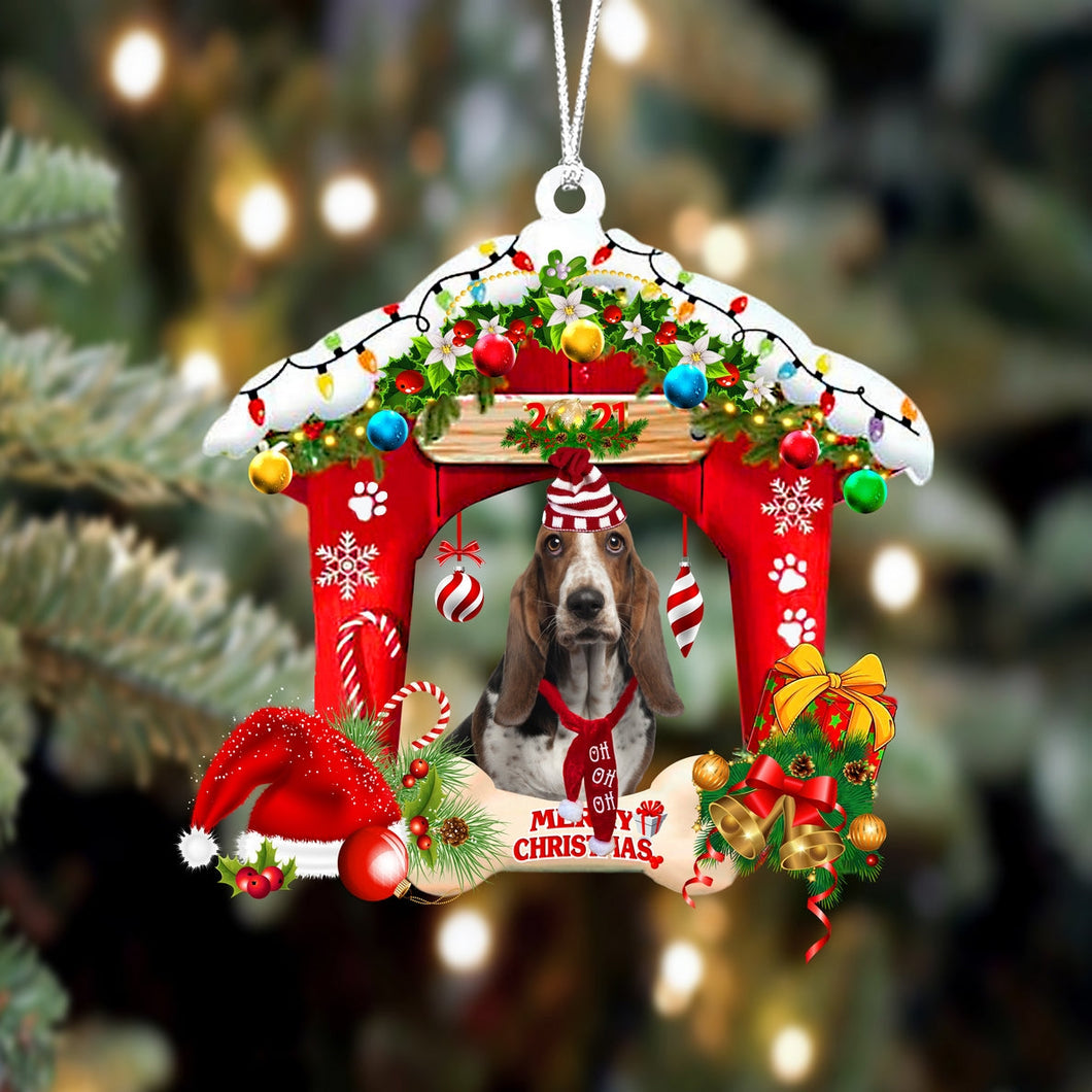 Godmerch- Ornament- Basset Hound-Christmas House Two Sided Ornament, Happy Christmas Ornament, Car Ornament