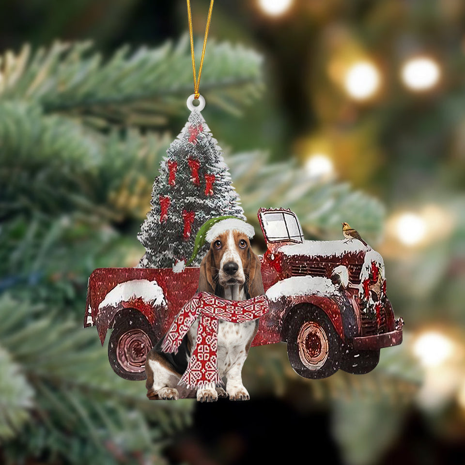 Godmerch- Ornament- Basset Hound-Christmas Truck Two Sided Ornament, Happy Christmas Ornament, Car Ornament
