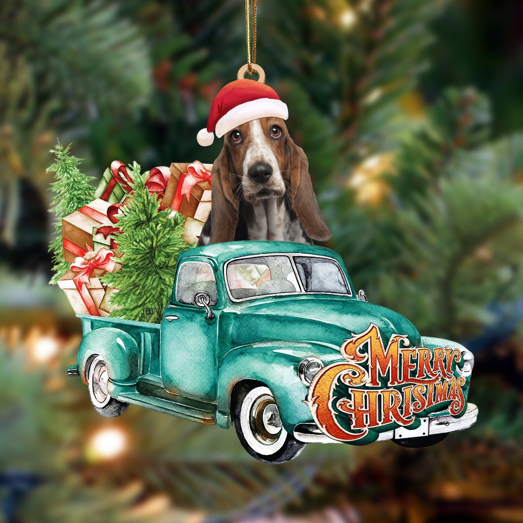 Basset Hound-Green Truck Hanging Ornament