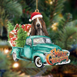 Basset Hound-Green Truck Hanging Ornament